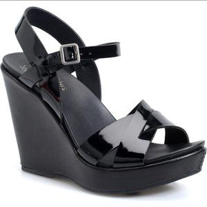 Kork-Ease Bette 2.0 Black Patent Wedge Sandals, 7M